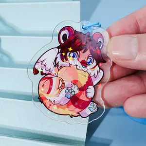 Jinlei Double Sided Printing Acrylic Charm Holographic Acrylic Keychain Anime Charms Glitter Epoxy Clear Epoxy Custom Keychain