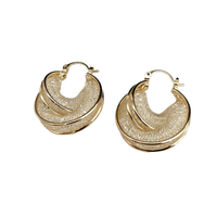 Boucles d'oreilles à pince à double anneau en maille métallique géométrique rétro pour femmes