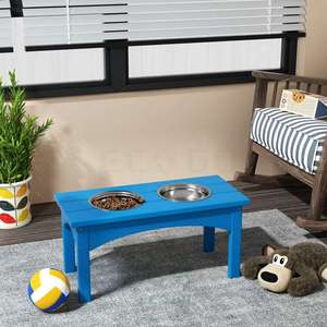 Support de nourriture surélevé en bambou personnalisé, moderne, tendance et élégant pour chats, chiens et chiots, avec 2 bols amovibles - Product Image 1