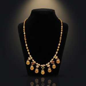 Gold Pearl Kundan <b>Necklace</b> with <b>Ruby</b> Emerald Charms Traditional Indian Bridal Jewelry Elegant Ethnic <b>Necklace</b> Set - Product Image 1