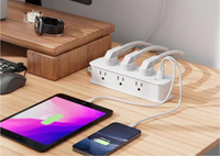 Multiprise rétractable 4 prises CA avec charge rapide 20W, 2 ports USB-C et USB-A, protection contre les surtensions certifiée ETL