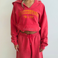 Ensemble de survêtements unisexe en coton 100% avec logo personnalisé, style streetwear vieilli, comprenant un sweat à capuche délavé à l'acide et un pantalon de survêtement baggy