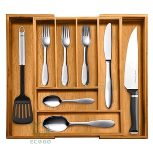 Plateau à couverts extensible en bambou, largeur réglable, organisateur de bureau pour tiroir de cuisine, écologique, multifonctionnel - Product Image 4