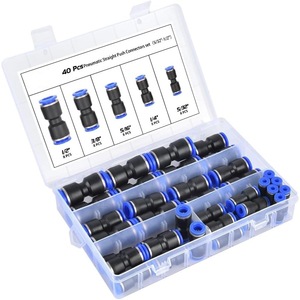 Pneumatic Straight Push <b>Connectors</b> Set 40 Pcs 5/32 1/4 5/16 3/8 1/2 Inch <b>Quick</b> Coupler Kit For Air Tools - Product Image 1
