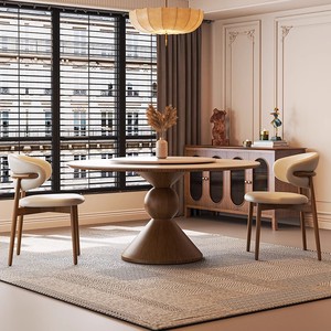 यूरोपीय मध्ययुगीन शैली सिंक्ड पत्थर की टेबलटॉप ठोस लकड़ी फ्रेम रेस्तरां घर होटल कॉफी रूम डाइनिंग टेबल टेबल डाइनिंग चेयर सेट - Product Image 3