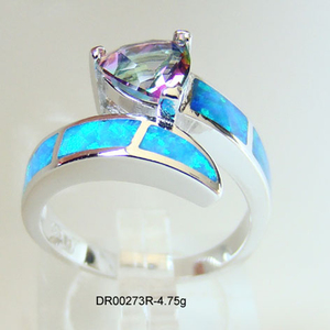 Anillo de Plata de Ley 925 de Estilo Clásico para Mujer, Chapado en Rodio, Incrustaciones de Ópalo de Fuego Azul Tanzanita de Alta Calidad para Bodas y Fiestas - Product Image 3