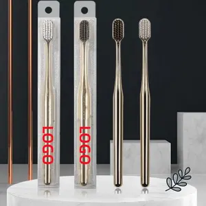 Custom travel home hotel high quality adult luxury toothbrush soft bristle silver gold toothbrush with logo