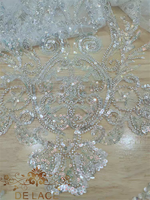 Tissu de dentelle à sequins et perles multicolores de style français délicat DELACE RX pour robe de mariée avec dentelle de robe de mariée de type filet