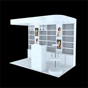 White Cosmetic Kiosk Display Led Light Nail Polish Make Up Cosmetic Display Stand Rack Shelf Cabinet