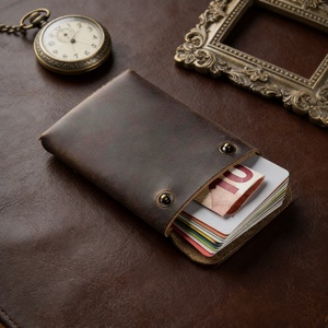Cartera de Cuero Genuino Vintage, Minimalista y Delgada para Hombre y Mujer, Tarjetero Delgado, Bolsillo para Monedas, Tarjetas de Crédito/Identificación |   Elegante - Product Image 4