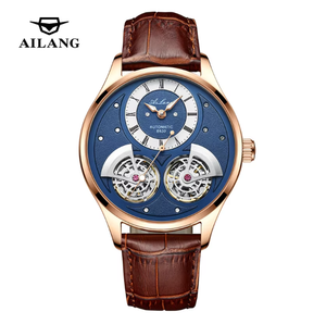 Montre mécanique automatique AILANG pour homme, boîtier en acier inoxydable, double tourbillon, montre-bracelet de luxe pour affaires, livraison directe - Product Image 1