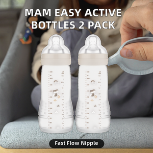 Bouteilles <span class=keywords><strong>MAM</strong></span> Easy Active |   Silicone sans BPA |   Lot de 2 (2 x 330 ml) |   Tétines Fast Flow Taille 3 |   Accessoires pour bébés |   Beige (diverses couleurs) - Product Image 2