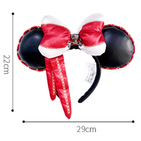 Bandeau oreilles de souris en cuir Minnie, avec nœud à sequins, accessoire de cheveux pour fêtes, pour parcs d'attractions de Shanghai