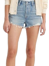 <span class=keywords><strong>Short</strong></span> <span class=keywords><strong>en</strong></span> <span class=keywords><strong>jean</strong></span> droit taille mi-haute vintage coupe régulière finition délavée 32W pour femme - Product Image 2