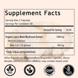 Cápsulas de Melena de León en 120 Cápsulas para el Bienestar General con Beta Glucanos Verificados, Apoya la Salud Cognitiva, Digestiva y del Estado de Ánimo - Product Image 2