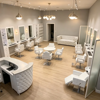 Ensemble de mobilier de salon de beauté haut de gamme tout blanc avec logo personnalisé, fauteuil inclinable à 360 degrés, fauteuil de salon crème