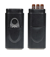 Étui à cigares mini portable personnalisé vintage tendance à 3 compartiments avec revêtement en cuir PU et cèdre, boîte cadeau et coupe-cigares