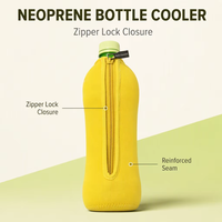 Refroidisseur de bouteille portable jaune en néoprène avec fermeture éclair et logo personnalisé |   Porte-bouteille d'eau isotherme avec fermeture à glissière