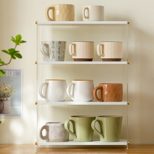 Transparent Multi Layer <b>Shelf</b> With Partitions For Cup Storage <b>Desktop</b> Organizer Standing Type 60 Capacity Stripe Pattern - Product Image 4
