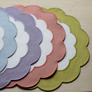 Color Block Scalloped Edge French Luxury Flax Natural Fabric <b>Table</b> <b>Linen</b> Napkins Wedding Home Dinner Cotton <b>Linen</b> Placemat - Product Image 1