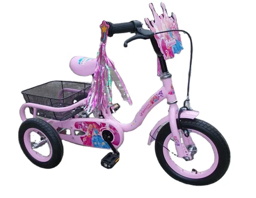 Tricycle rose pour filles, nouveau design 2022, modèle trois roues, avec chariot et plaque, à la mode