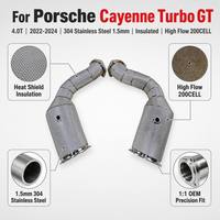 Header Knalpot Downpipe Berinsulasi 200CELL High Flow untuk Porsche Cayenne Turbo GT 4.0T 2022-2024 Pipa Performa SS304 Upgrade