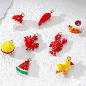 Accessoires de bricolage pour enfants D170, plaqué or, émail coloré, PVD, charme en forme de homard, de crabe, de poivre pour la fabrication de bijoux - Product Image 5