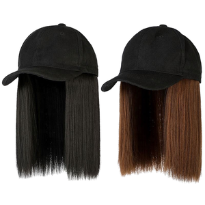 Cappello da Baseball Regolabile da Donna a 6 Pannelli con Estensioni per <span class=keywords><strong>Capelli</strong></span>, Parrucca con Acconciatura Liscia o Ricciuta, Tessuto Sintetico per Uso in Tutte le Stagioni - Product Image 2