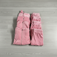 Setelan Training Wanita Bahan Velour 2 Potong, Hoodie Beritsleting dengan Hiasan Berlian Imitasi dan Celana Jogger, Pakaian Senada, Logo Kustom, Produsen Grosir