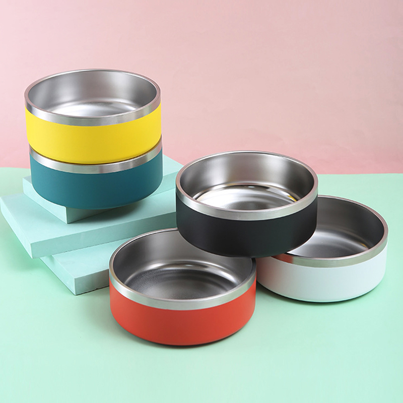 custom double wall stainless steel pet doggie food feeder water dog bowl
