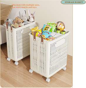 Panier à linge roulant en plastique de grande taille pour vêtements sales, avec panier à sous-vêtements, poignée et roues - Product Image 4