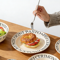 Service de table en céramique avec bol et assiette en os, lettres romaines, style simple, assiette française, crème, simple, créatif, vente en gros