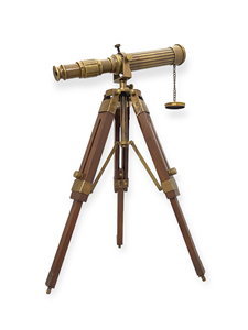 Télescope en laiton de 10 pouces avec trépied en bois, design inspiré d'un télescope nautique antique, accent optique maritime pour la maison - Product Image 1