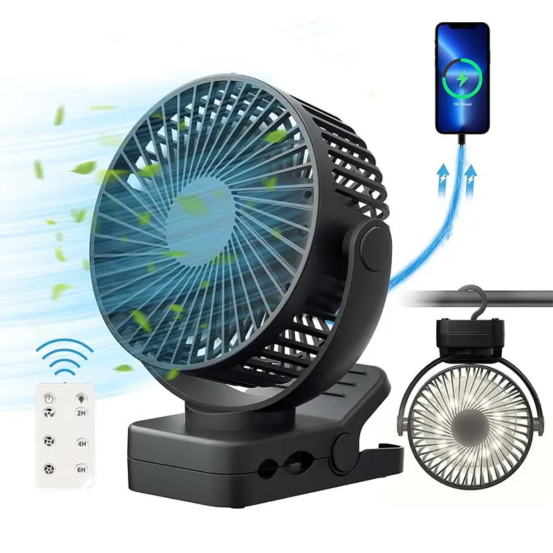 Hot Sale 12000mAh Multifunction Outdoor Clip-on Stroller Fan Charging Desktop Table Usb Portable Rechargeable 6 Inch Clip Fan