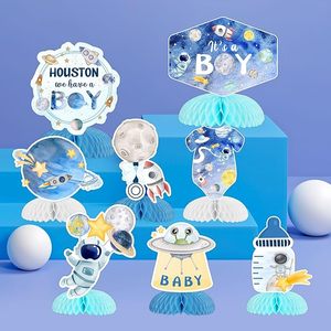 Décorations de fête prénatale sur le thème de l'espace pour garçon, 8 pièces, centres de table en nid d'abeille, planètes, astronautes, décorations de table pour fête prénatale - Product Image 2