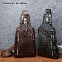 Sac de poitrine pour homme en cuir véritable imitation crocodile, sac bandoulière décontracté pour homme