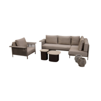 Ensemble de canapés modulaires d'extérieur en aluminium et corde tressée en forme de L avec table basse pour projets de patio d'hôtels de luxe modernes et villas de jardin