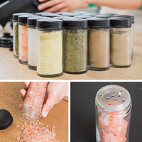 360 °   Support de rangement de cuisine rotatif noir pour épices, 18 bocaux, carrousel à épices rotatif avec bocaux en verre, couvercles à secouer, étiquettes