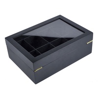 Boîte de rangement en bois, boîte de rangement en bois de luxe personnalisée, couvercle en acrylique, emballage noir, sachet de thé, organisateur de boîtes à thé