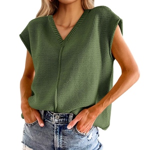 เสื้อกั๊กไหมพรมคอวีแขนกุดทรงหลวม น้ำหนักเบา สไตล์ลำลองสำหรับผู้หญิง แฟชั่นฤดูร้อน - Product Image 5