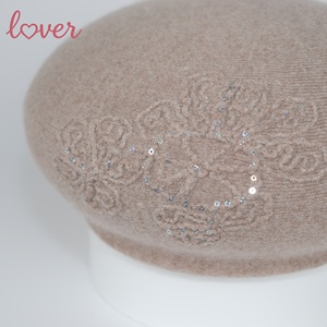 Boina de punto <span class=keywords><strong>para</strong></span> mujer, bordado floral <span class=keywords><strong>a</strong></span> <span class=keywords><strong>crochet</strong></span>, lentejuelas brillantes, elegante, informal, estilo artista pintor - Product Image 6