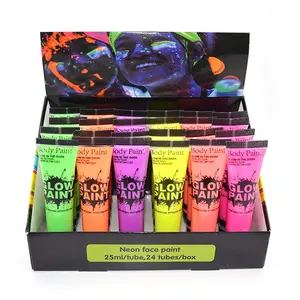 10ML/25ML 24 Tube Glow In The Dark UV Neon Fluorescent bright Face Body Paint Set