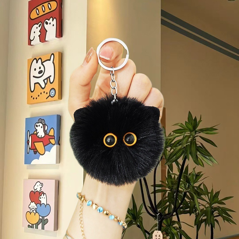 F@G58/Tête de chat en peluche - Noir