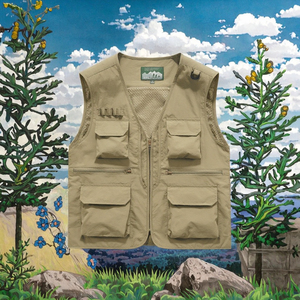 เสื้อกั๊กผู้ชายสำหรับตกปลากลางแจ้งมีซิประบายอากาศทำจากผ้าฝ้ายโพลีเอสเตอร์มีกระเป๋าสำหรับฤดูร้อน - Product Image 3