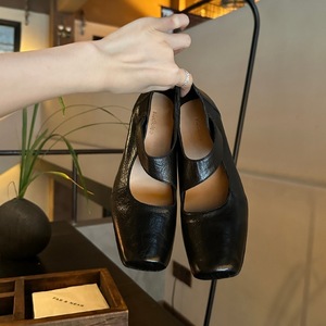 High-End Koeienhuid Leren Pumps Zomer Modetrend Zachte Balletschoenen Met Hoge Hakken Vierkant Bovenlaag Paardenleer - Product Image 1