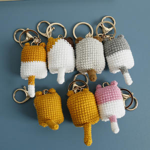 Haute qualité <span class=keywords><strong>laine</strong></span> douce au crochet chat porte-clés conception à la main tricoté en peluche Animal pendentif bon cadeau sac à dos breloque - Product Image 2