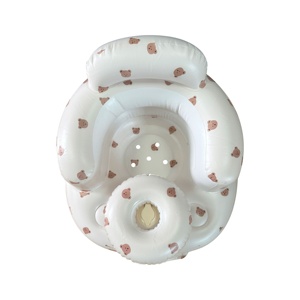 Inflatable Baby <b>Chair</b> with Bear Pattern Portable Floor Seat for <b>Toddlers</b> White Round Design PVC Material - Product Image 6