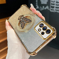 Nouveau dégradé de couleur galvanoplastie paillettes porte-papillon étui de téléphone en TPU pour Samsung S26 S25 S24 S23 S22 S21 S20 Ultra Plus