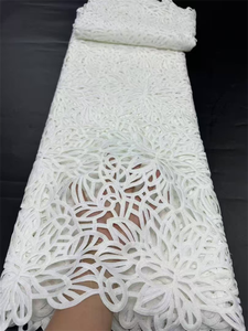 Encaje de Cordón Guipur Blanco con Flores, Tela de Encaje Elegante, Precio Mayorista <span class=keywords><strong>Más</strong></span> Alto, Asoebi Africano PS4029 - Product Image 3