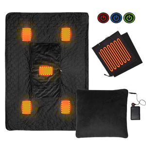 Couverture chauffante électrique portable pour le camping en plein air avec oreiller, alimentée par batterie, chauffage rapide, imperméable, coupe-vent, noire - Product Image 1